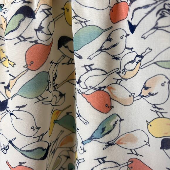 Lauren Conrad Blouse Womens Size XL Tiny Bird Print Babydoll Ruffle Pleated - Picture 7 of 16